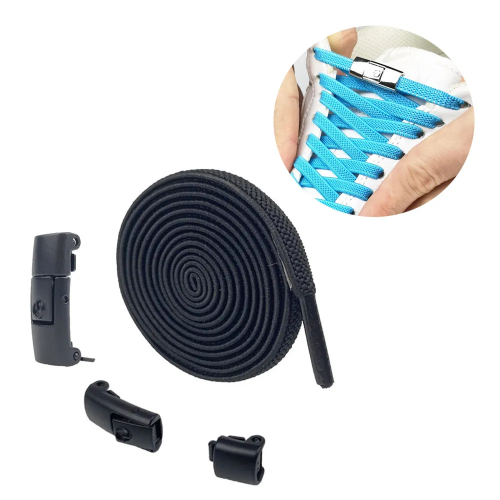 (1 pair) 8mm Elastic Shoelaces without Tying Quick Release Shoelaces - Black