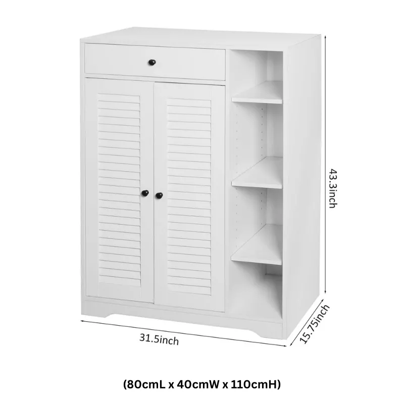 31.5" Modern White Slim Shoe Cabinet with Adjustable Shelf & Top Drawer