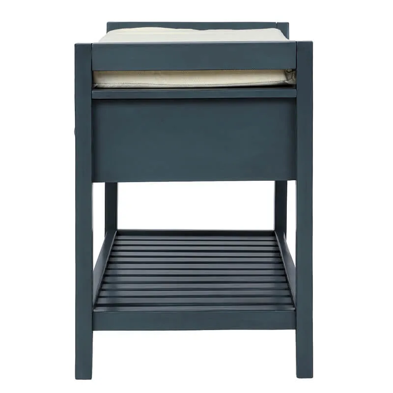 39" Entryway Antique Navy Storage Bench Shoe Rack with Cushioned Seat and 2 Drawers