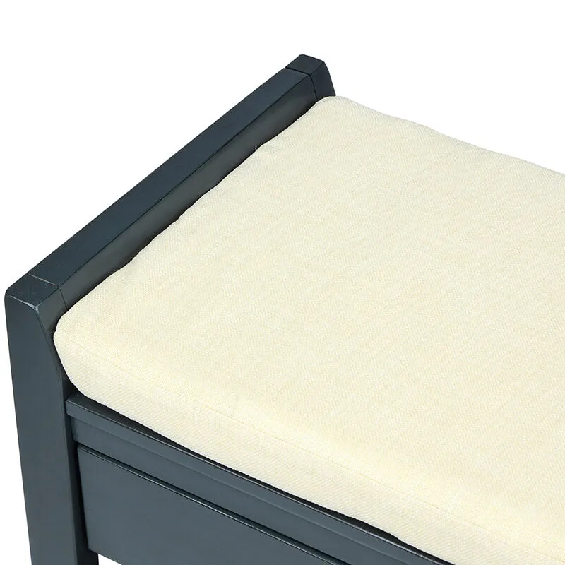 39" Entryway Antique Navy Storage Bench Shoe Rack with Cushioned Seat and 2 Drawers