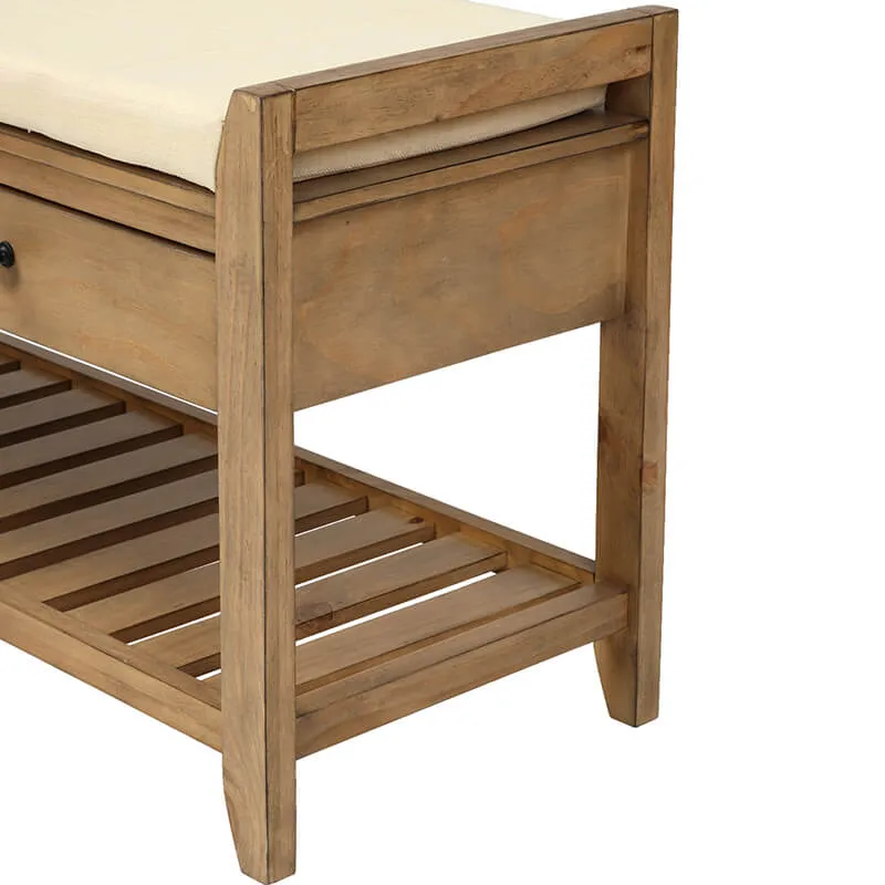 39" Entryway Old Pine Storage Bench Shoe Rack with Cushioned Seat and 2 Drawers