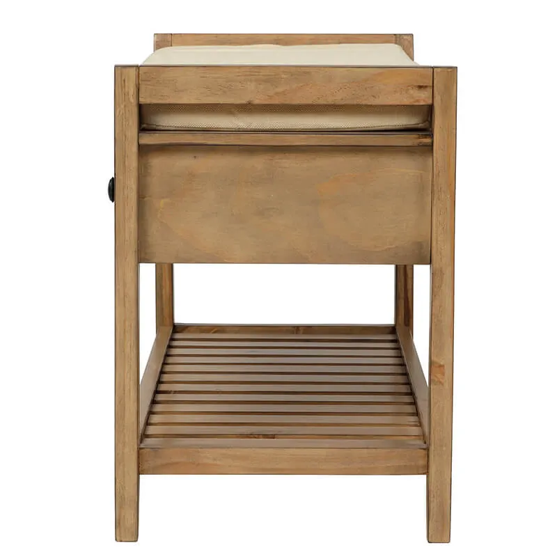 39" Entryway Old Pine Storage Bench Shoe Rack with Cushioned Seat and 2 Drawers