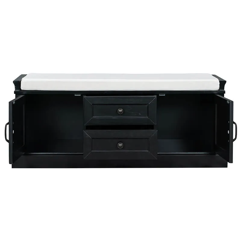 42.5" Black White Removable Cushion Shoe Storage Bench with 2 Drawers & 2 Cabinets