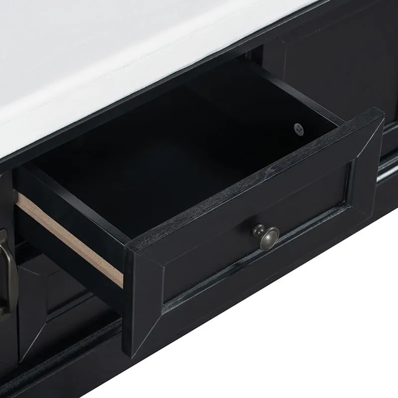 42.5" Black White Removable Cushion Shoe Storage Bench with 2 Drawers & 2 Cabinets