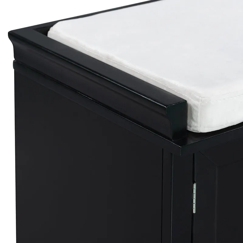 42.5" Black White Removable Cushion Shoe Storage Bench with 2 Drawers & 2 Cabinets