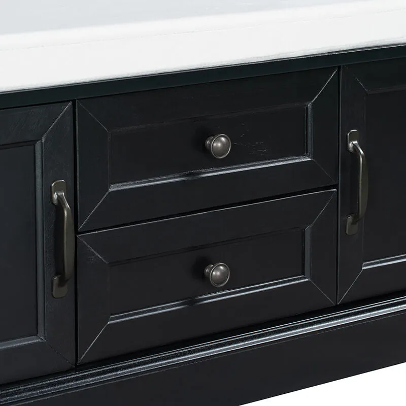 42.5" Black White Removable Cushion Shoe Storage Bench with 2 Drawers & 2 Cabinets