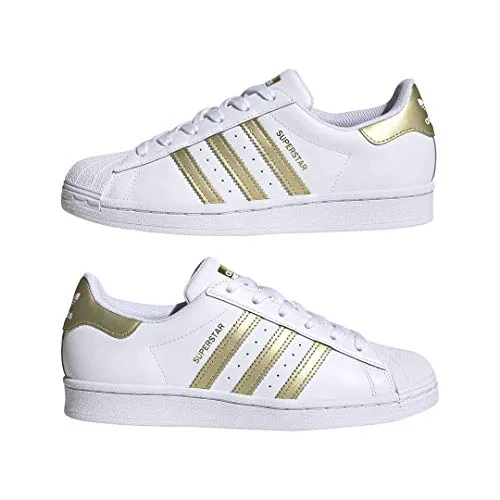 adidas Originals Women's Superstar Sneaker, White/Gold Metallic/White, 9.5