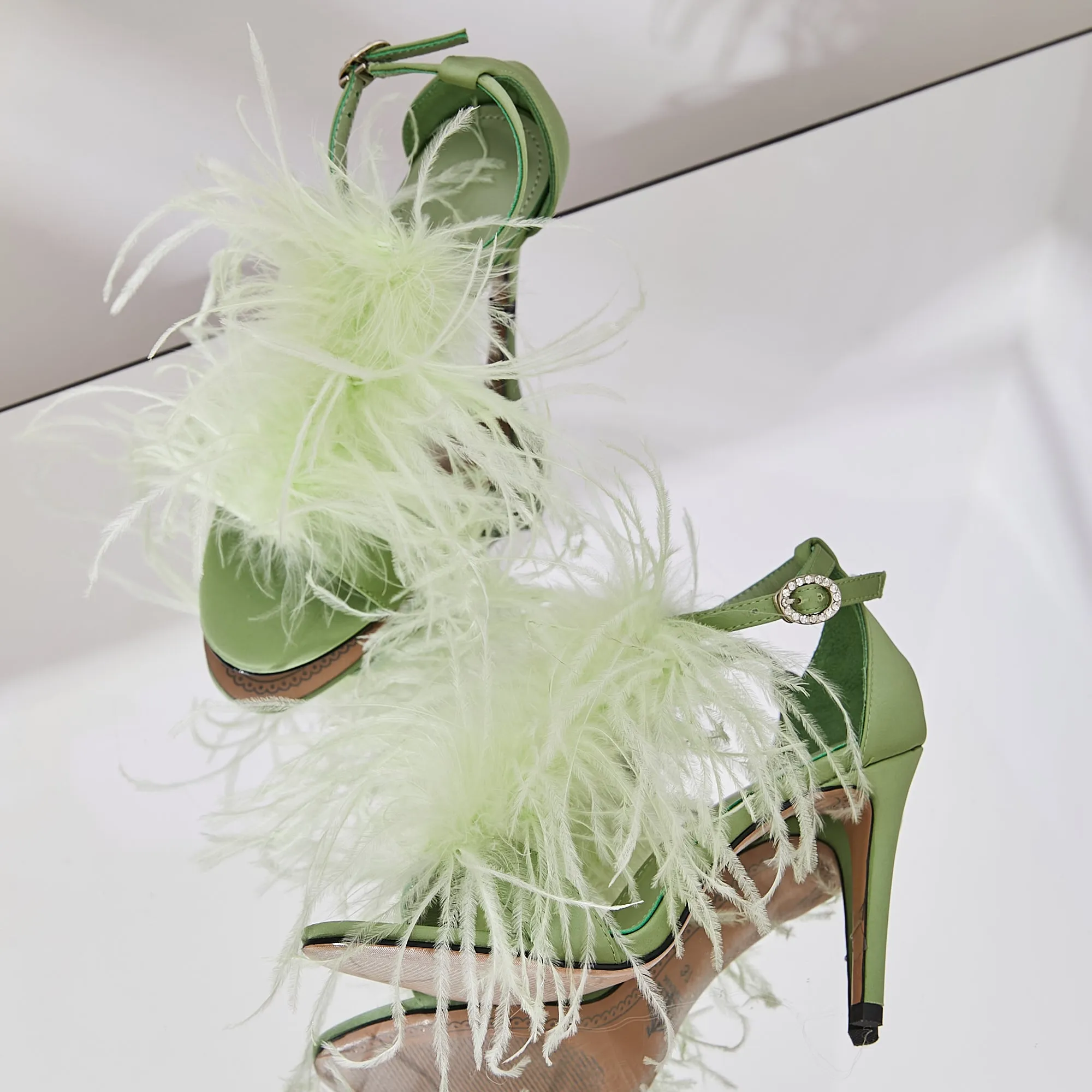 B-FEI Original Design Niche Design Romantic Feather Fruit Green Sexy High Heels Sandals- Diana
