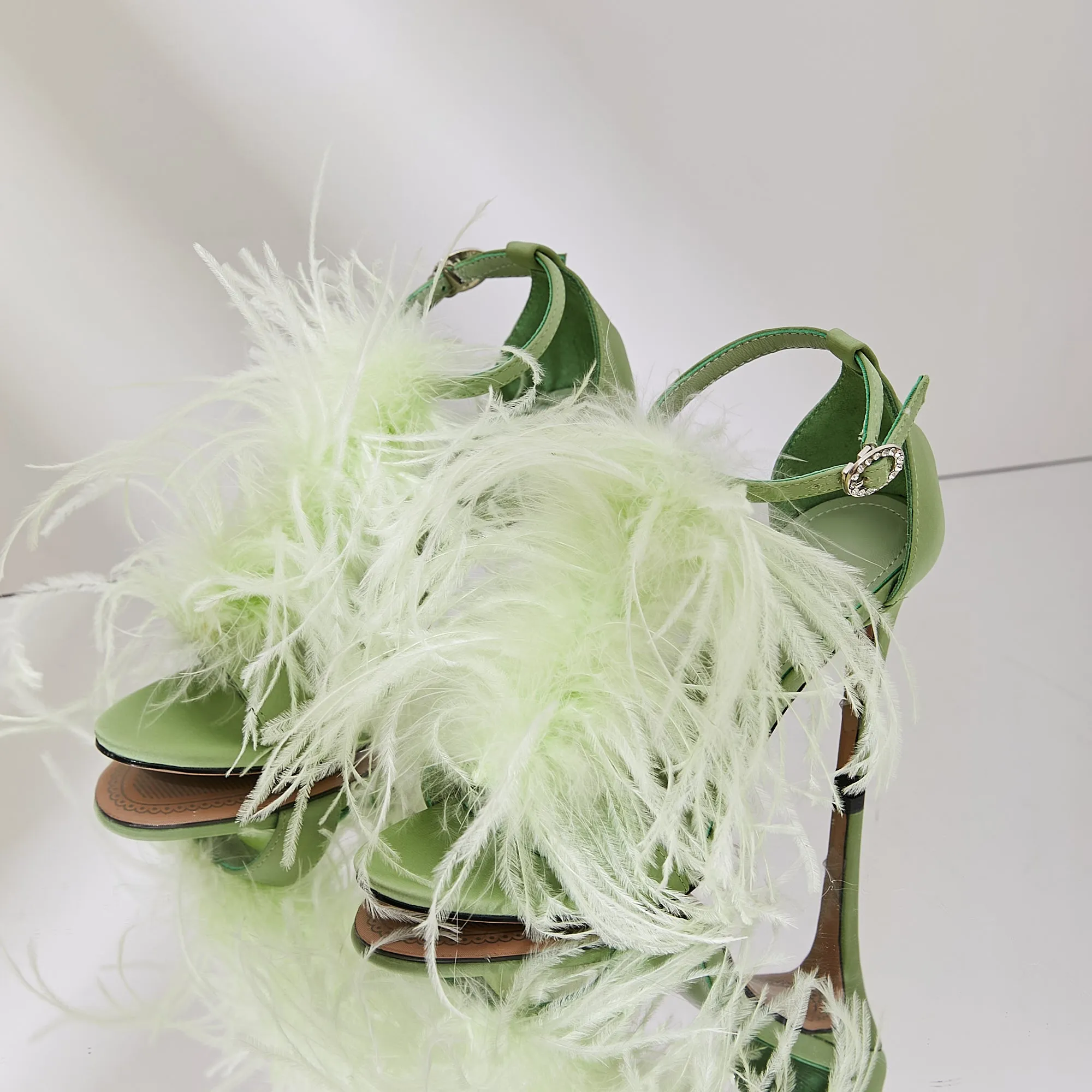 B-FEI Original Design Niche Design Romantic Feather Fruit Green Sexy High Heels Sandals- Diana