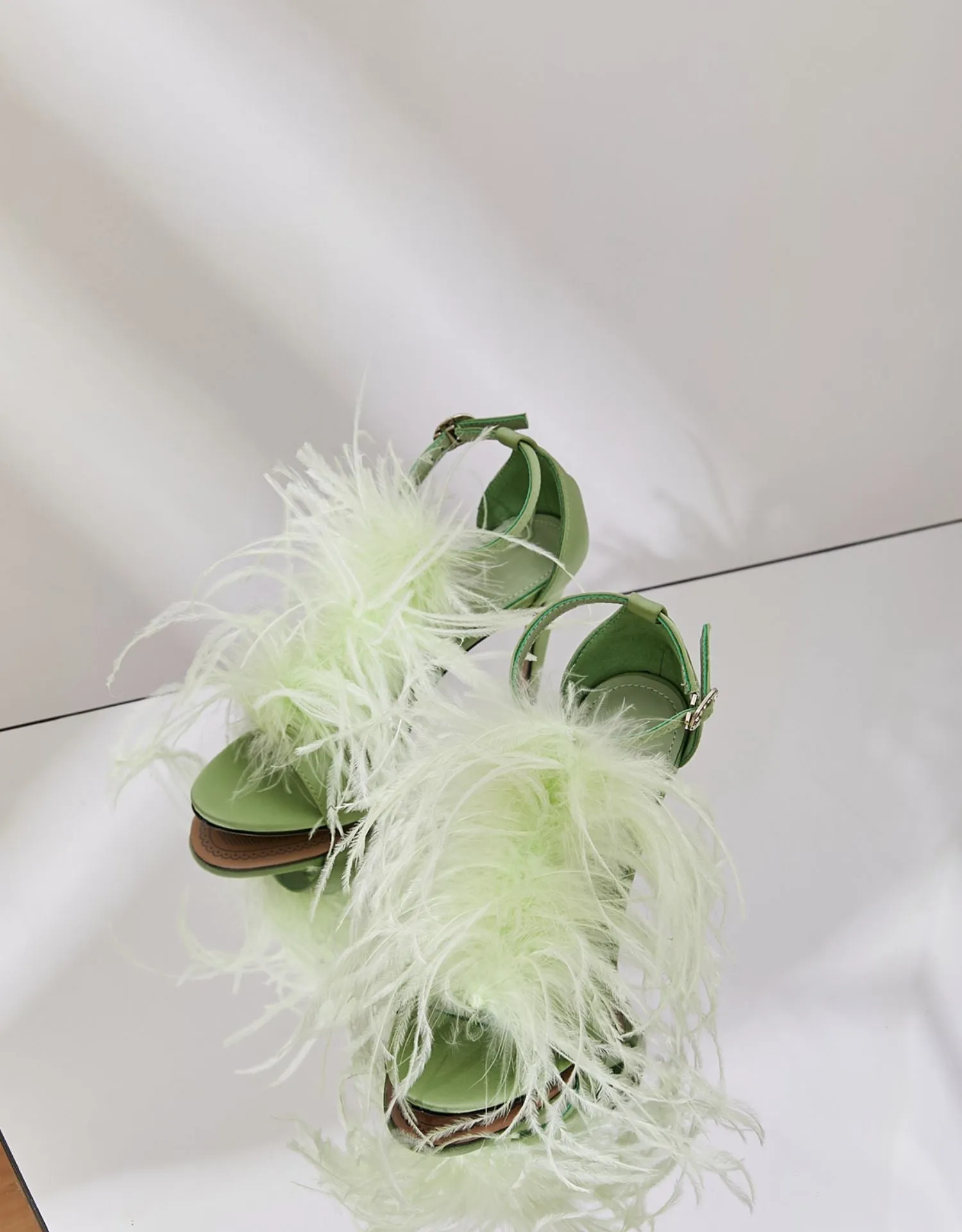 B-FEI Original Design Niche Design Romantic Feather Fruit Green Sexy High Heels Sandals- Diana