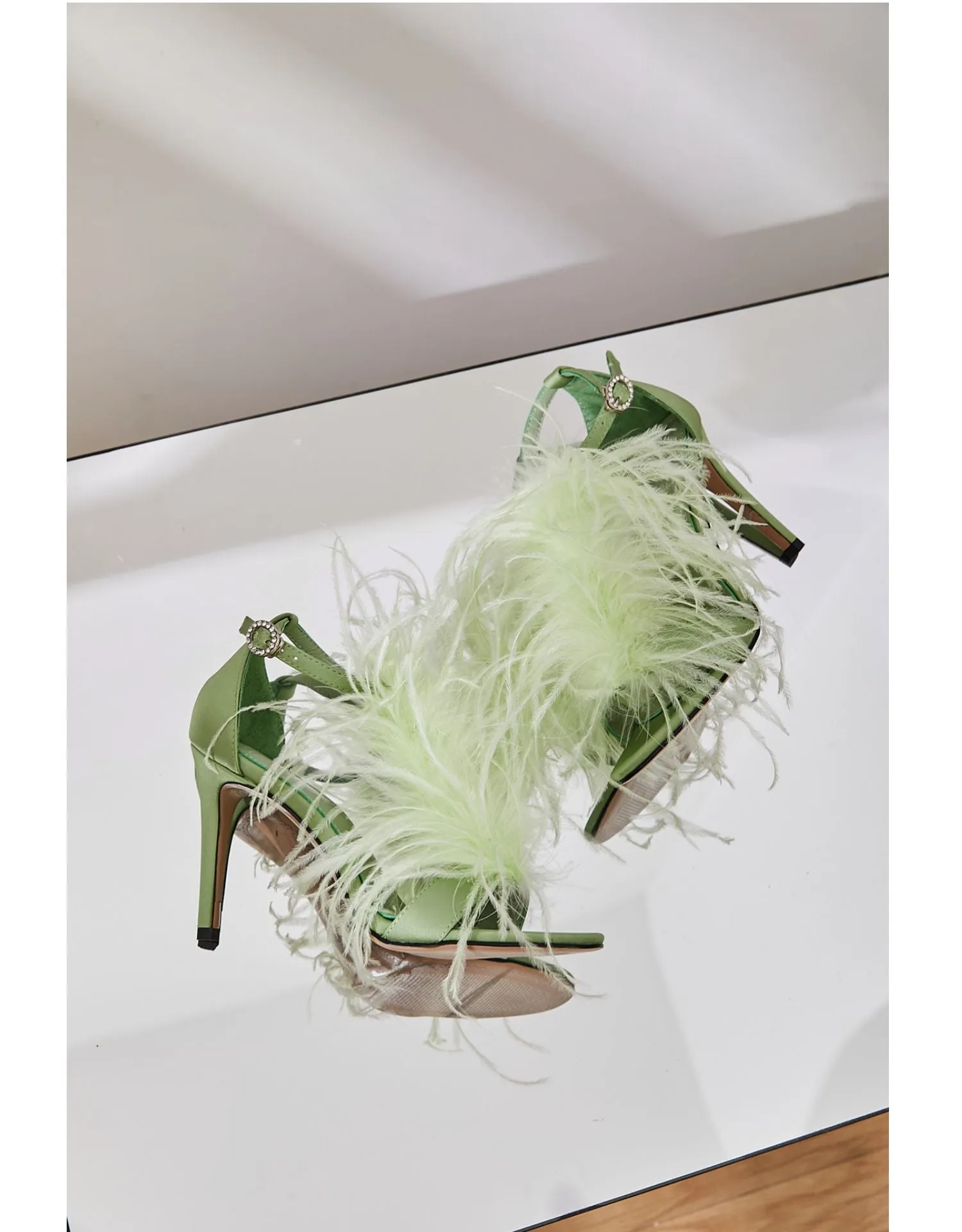 B-FEI Original Design Niche Design Romantic Feather Fruit Green Sexy High Heels Sandals- Diana