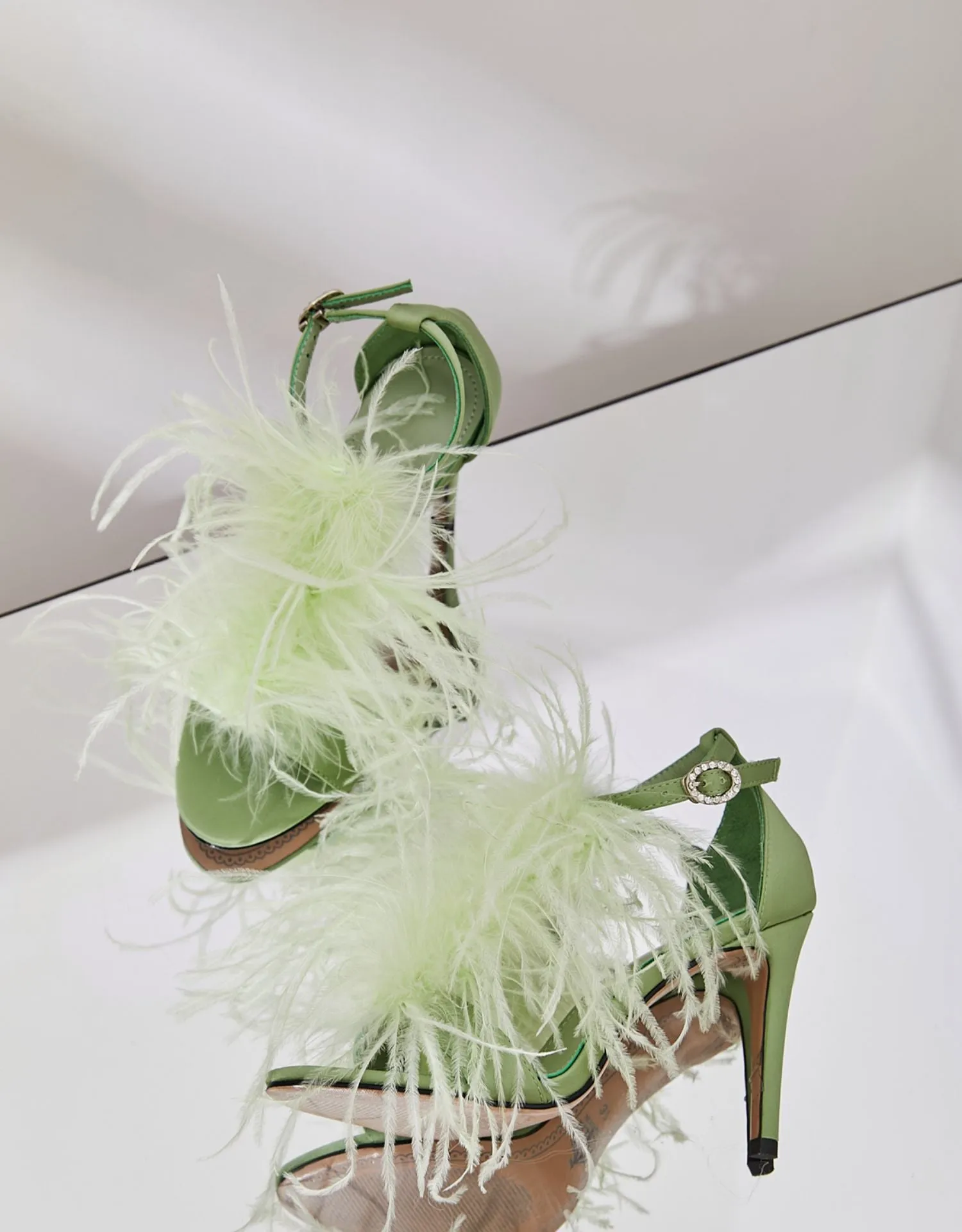 B-FEI Original Design Niche Design Romantic Feather Fruit Green Sexy High Heels Sandals- Diana