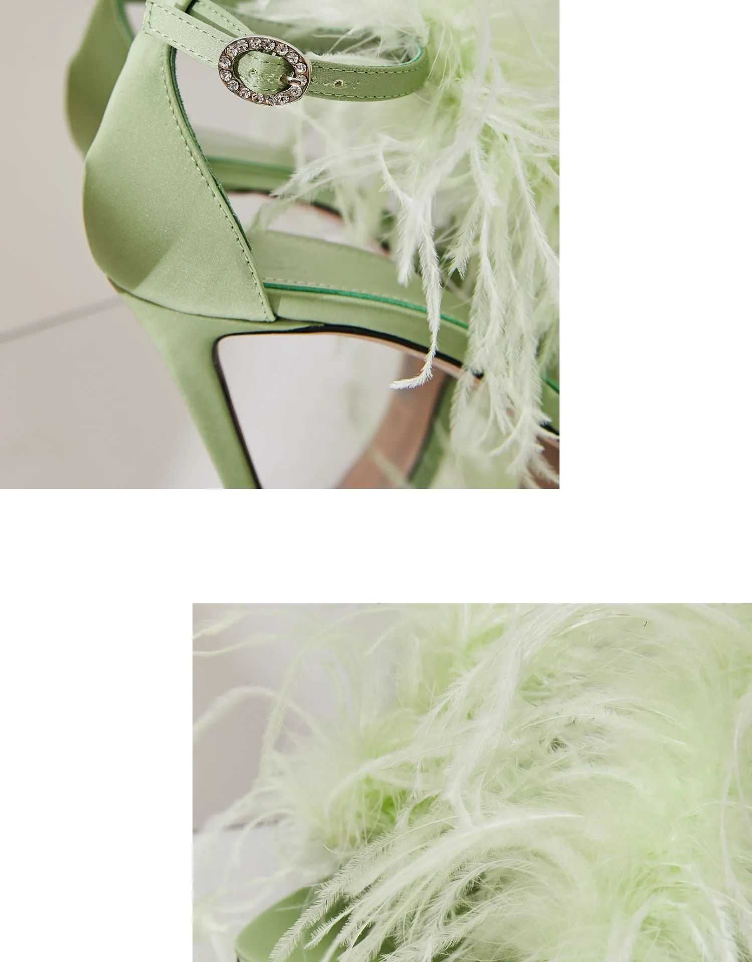 B-FEI Original Design Niche Design Romantic Feather Fruit Green Sexy High Heels Sandals- Diana