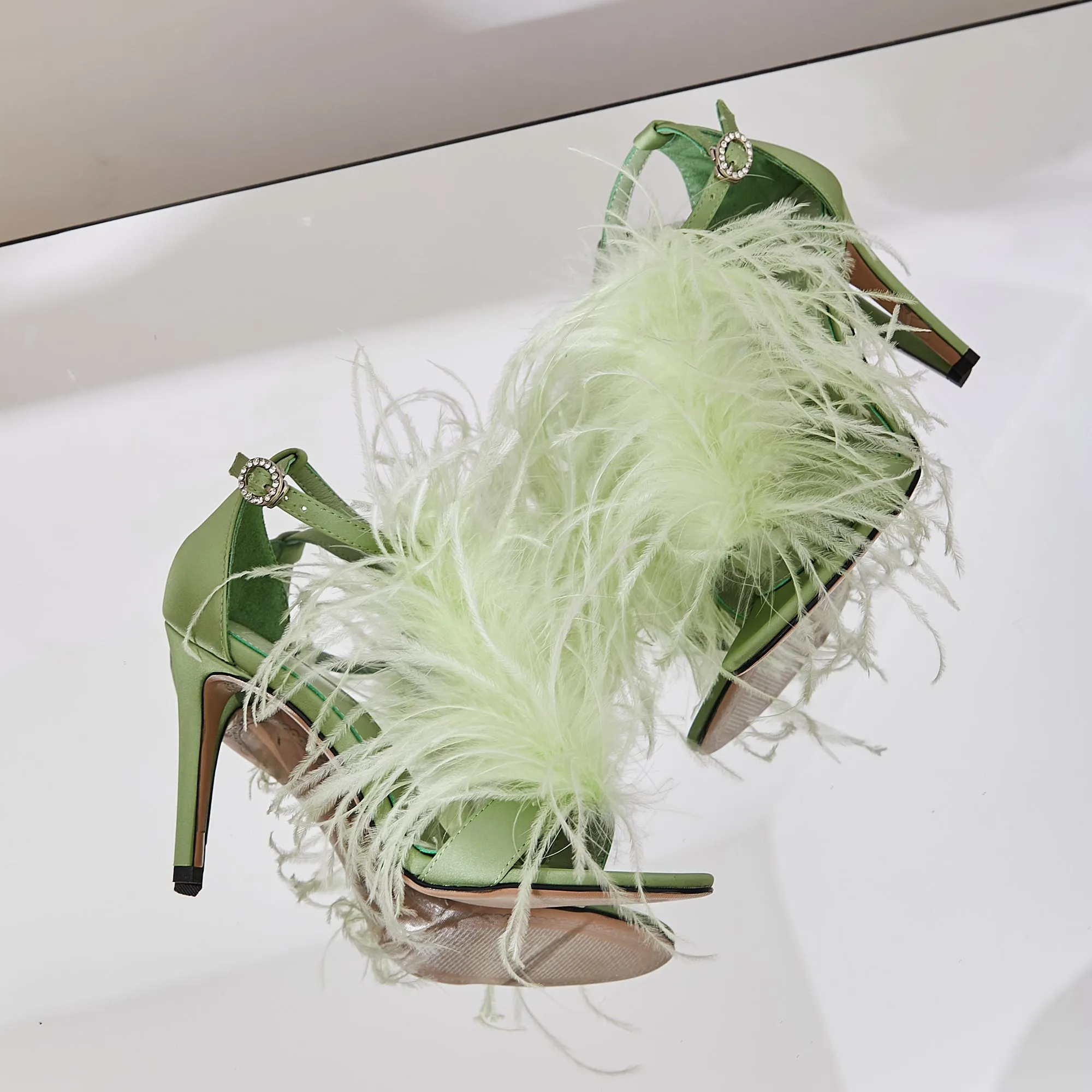 B-FEI Original Design Niche Design Romantic Feather Fruit Green Sexy High Heels Sandals- Diana