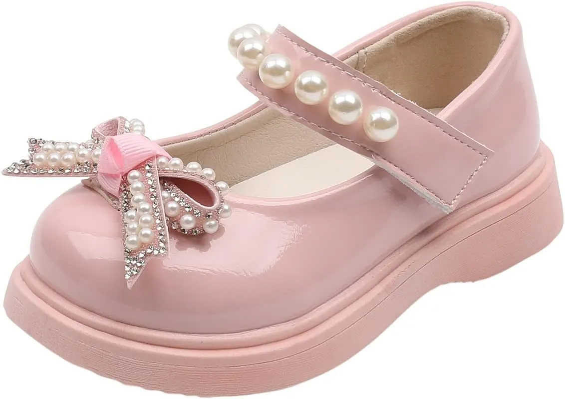 Baby Girl Knot Leather Princess Shoe Thick Soled Bowknot Embellished Sandal Hook and Loop Splicing Rhinstone Shoes