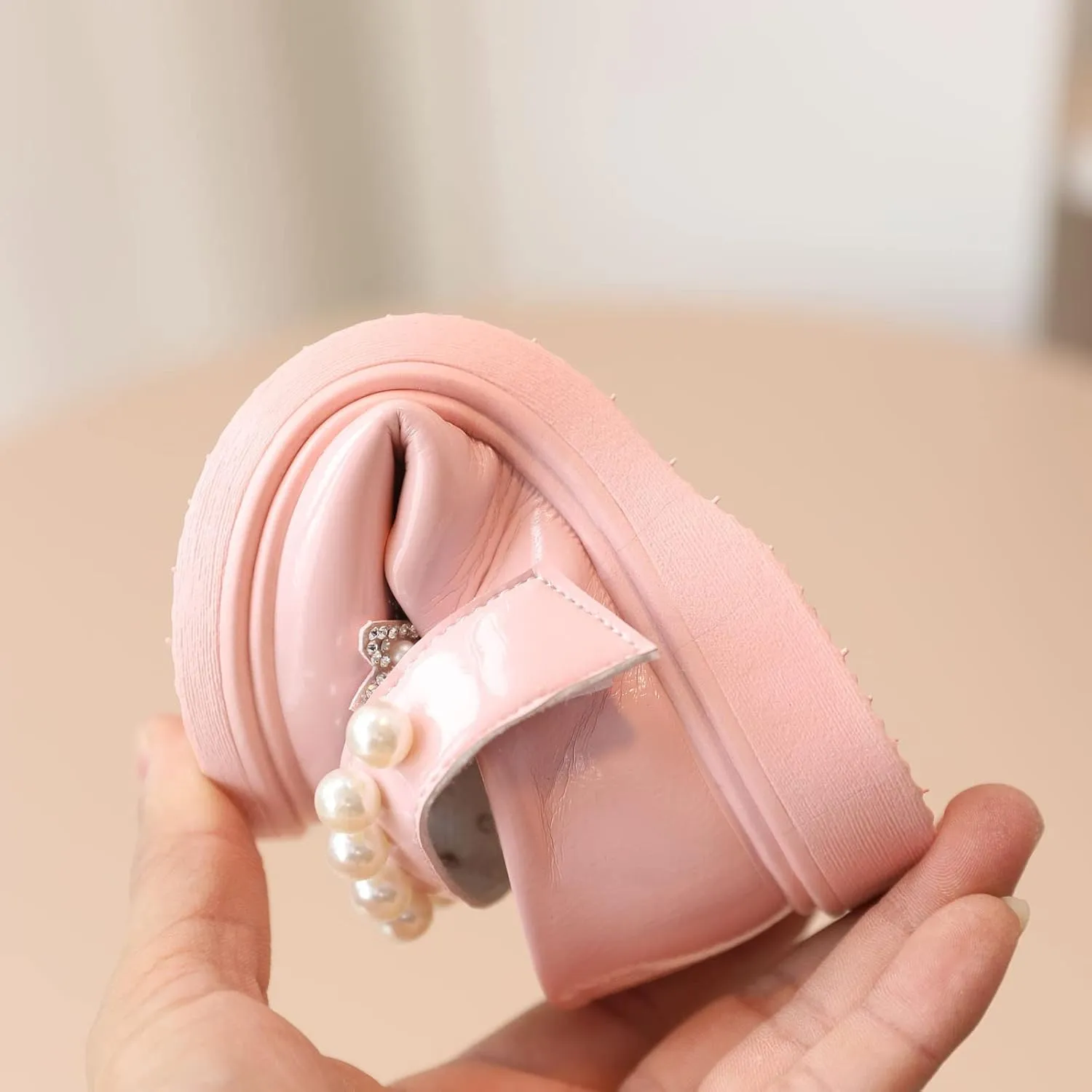 Baby Girl Knot Leather Princess Shoe Thick Soled Bowknot Embellished Sandal Hook and Loop Splicing Rhinstone Shoes