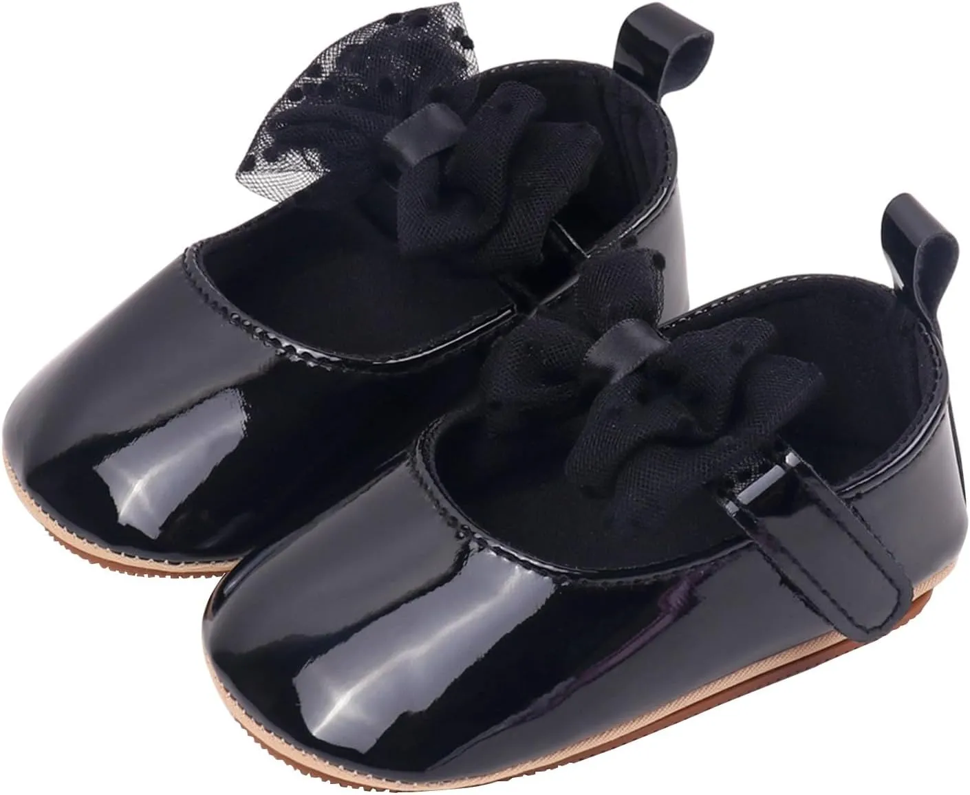 Baby Girls Summer Casual Solid Color PU Leather Sandals Toddler Infant Tulle Lace Mesh Bow Loo Heels Soft Sole Shoes