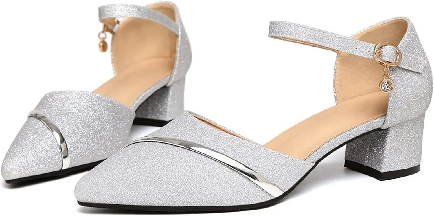 Block Heels for Women Latin Dance Shoes Chunky Heeled Ballroom Tango Strappy Heels Party Sequin Dance Shoes