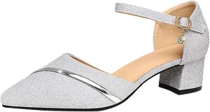 Block Heels for Women Latin Dance Shoes Chunky Heeled Ballroom Tango Strappy Heels Party Sequin Dance Shoes