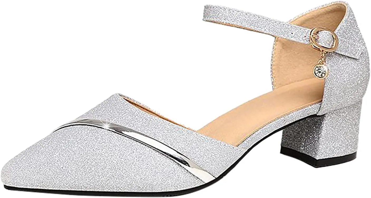 Block Heels for Women Latin Dance Shoes Chunky Heeled Ballroom Tango Strappy Heels Party Sequin Dance Shoes