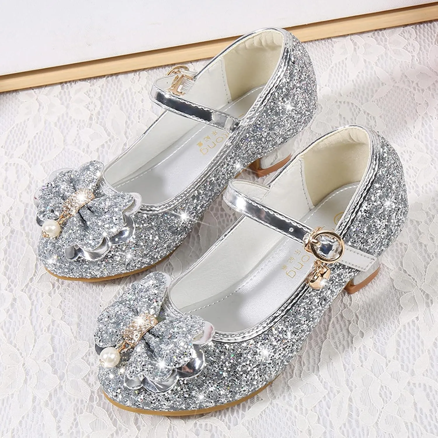 Bridesmaid Flower Girls Glitter Bow Mary Jane Dress Shoes for Wedding Party School Uniform Princess Dance Shoes