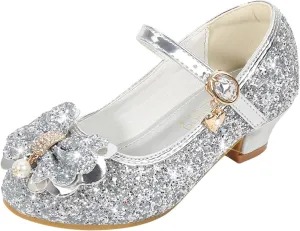 Bridesmaid Flower Girls Glitter Bow Mary Jane Dress Shoes for Wedding Party School Uniform Princess Dance Shoes