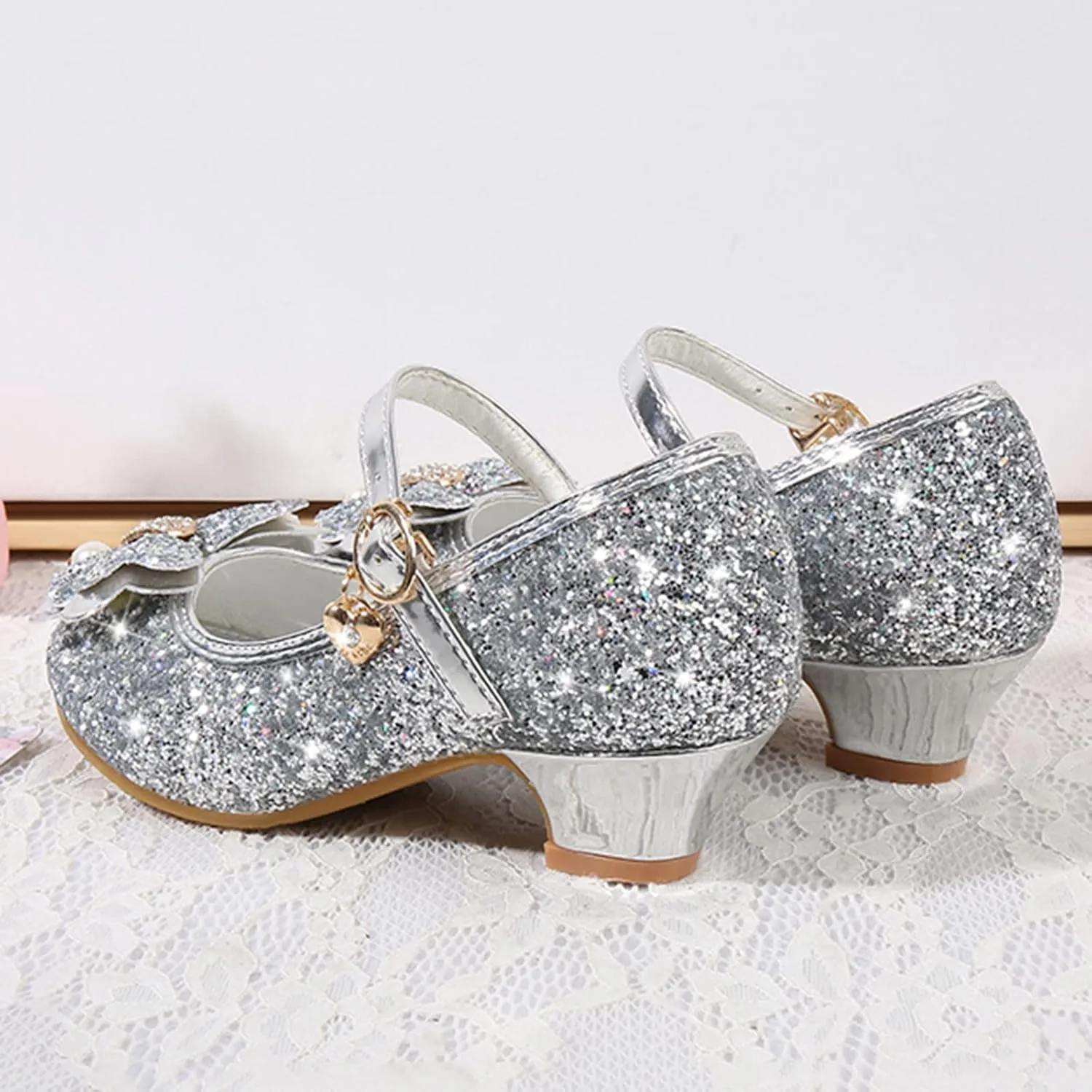 Bridesmaid Flower Girls Glitter Bow Mary Jane Dress Shoes for Wedding Party School Uniform Princess Dance Shoes