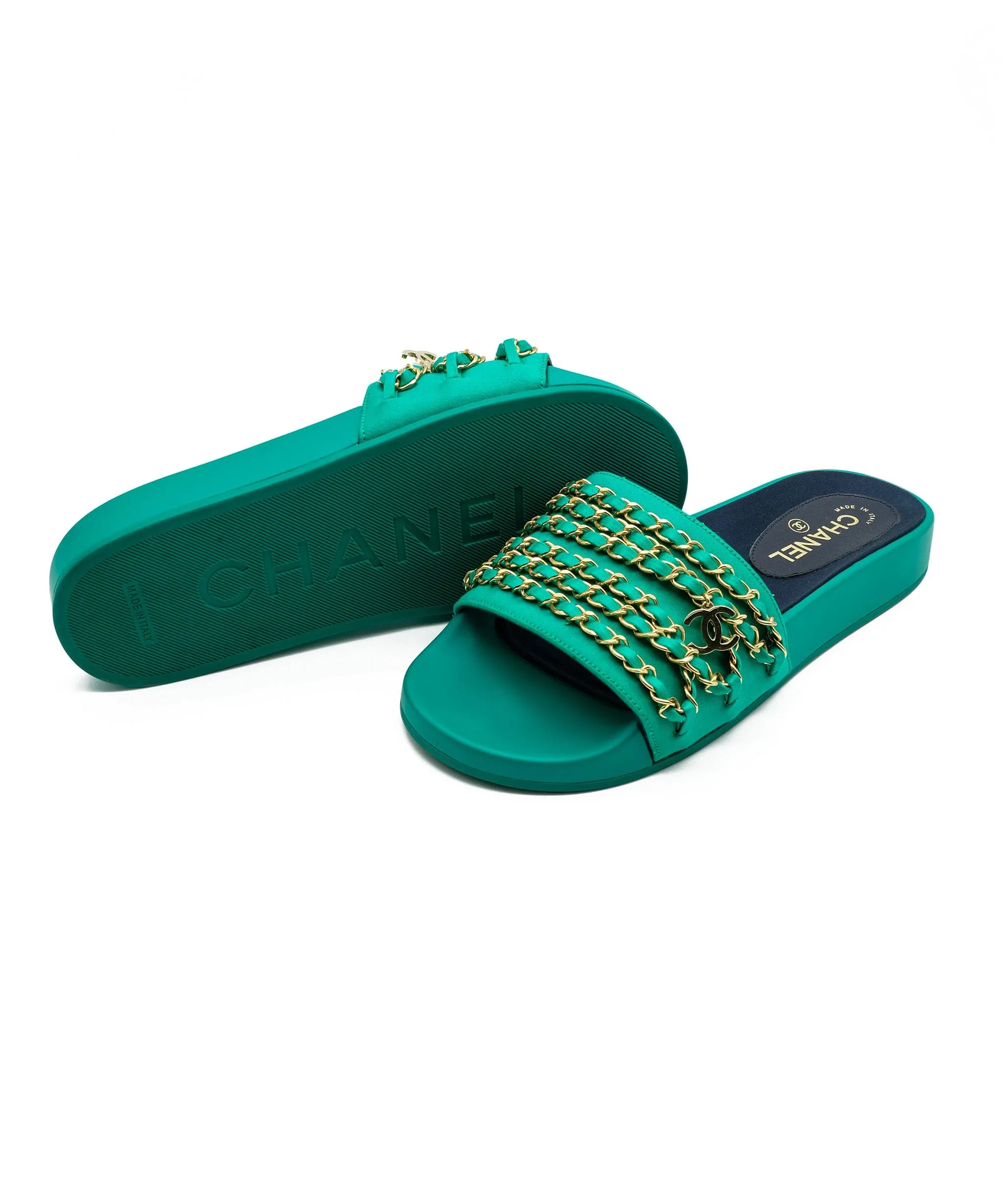 Chanel Chain Sandals Green RJC1366