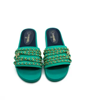 Chanel Chain Sandals Green RJC1366