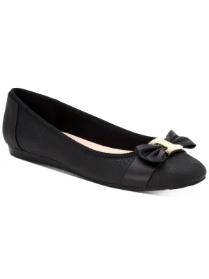 CHARTER CLUB Womens Black Bow Detail Chunky Hardware Cushioned Pimmas Almond Toe Slip On Ballet Flats M