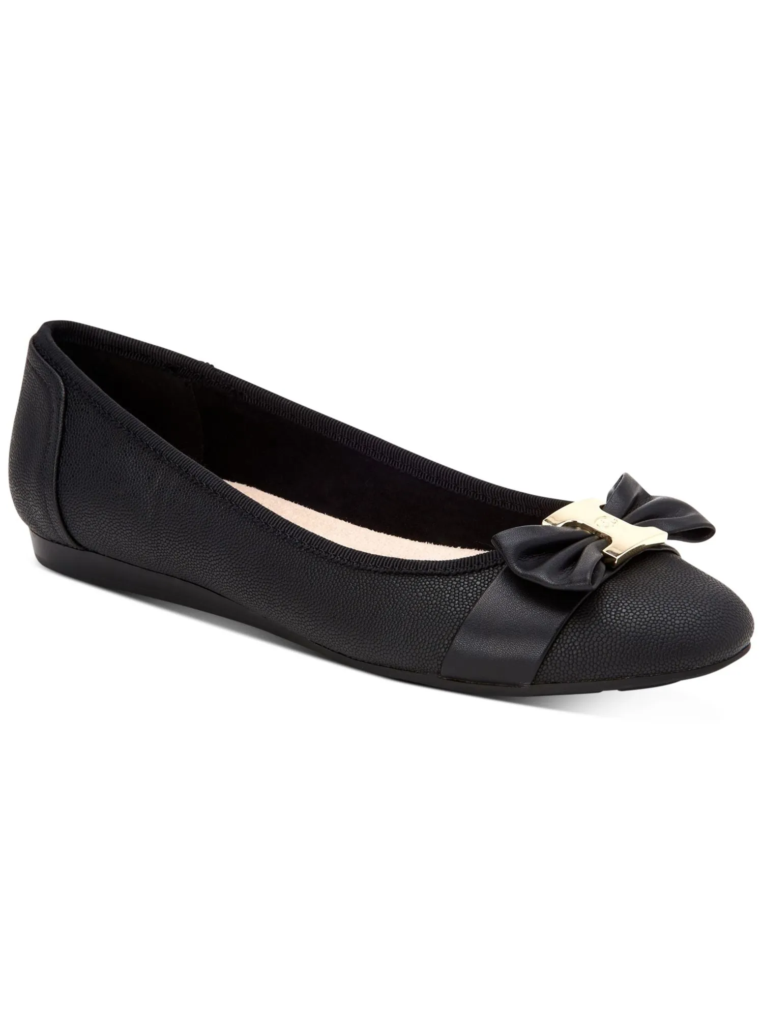 CHARTER CLUB Womens Black Bow Detail Chunky Hardware Cushioned Pimmas Almond Toe Slip On Ballet Flats M