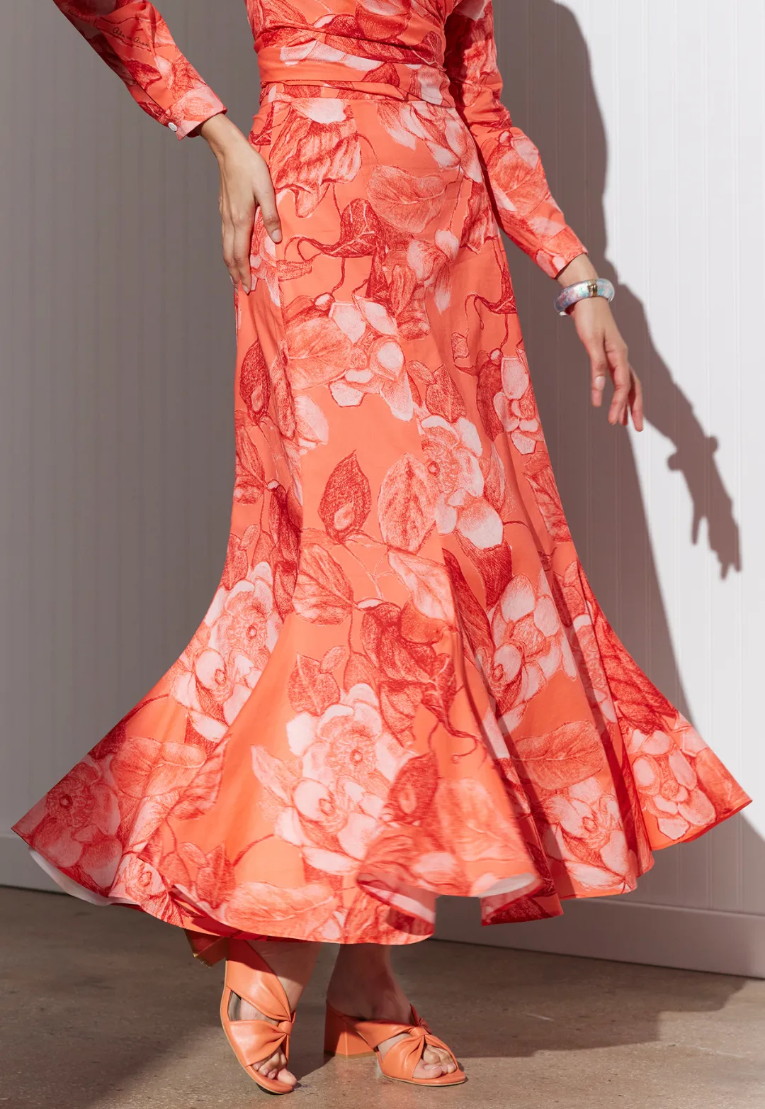 Crawford Cotton Skirt in Coral Grandiflora