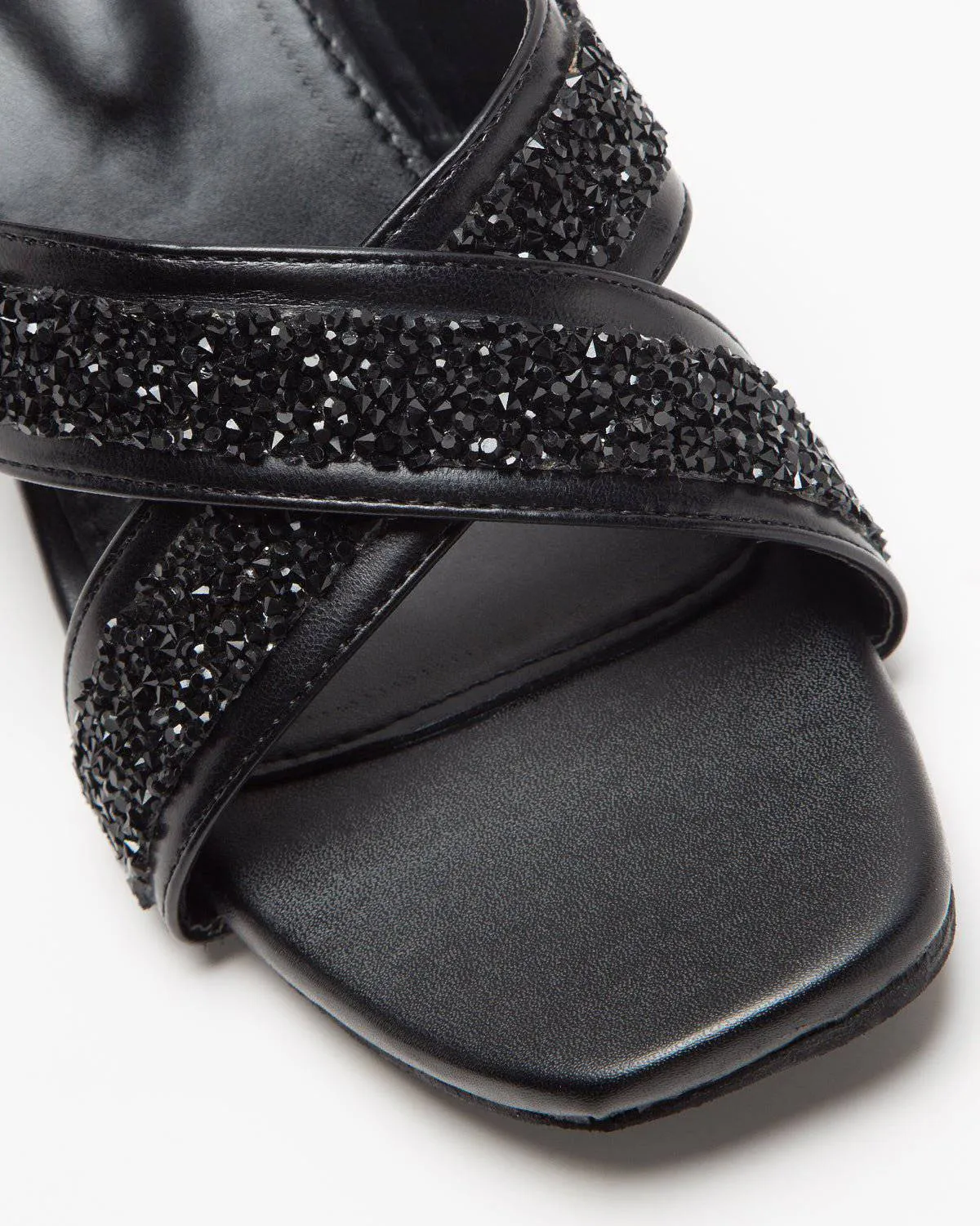 Cross Strapped Embellished Lace-Up Heels - Black