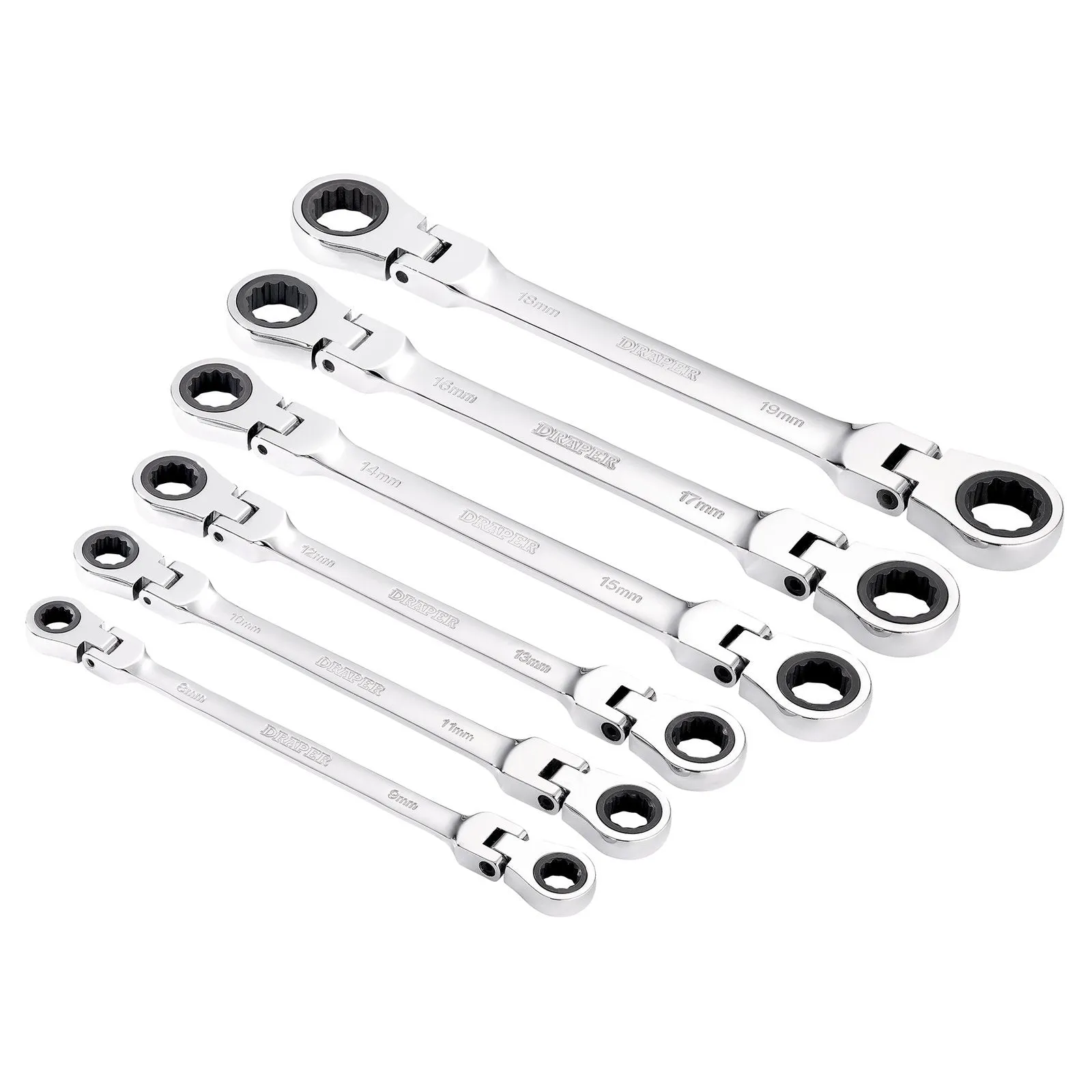 Draper Hi-Torq® Metric Flexible Head Double Ring Ratchet Spanner Set (6 Piece) - 8231FBSMM/6