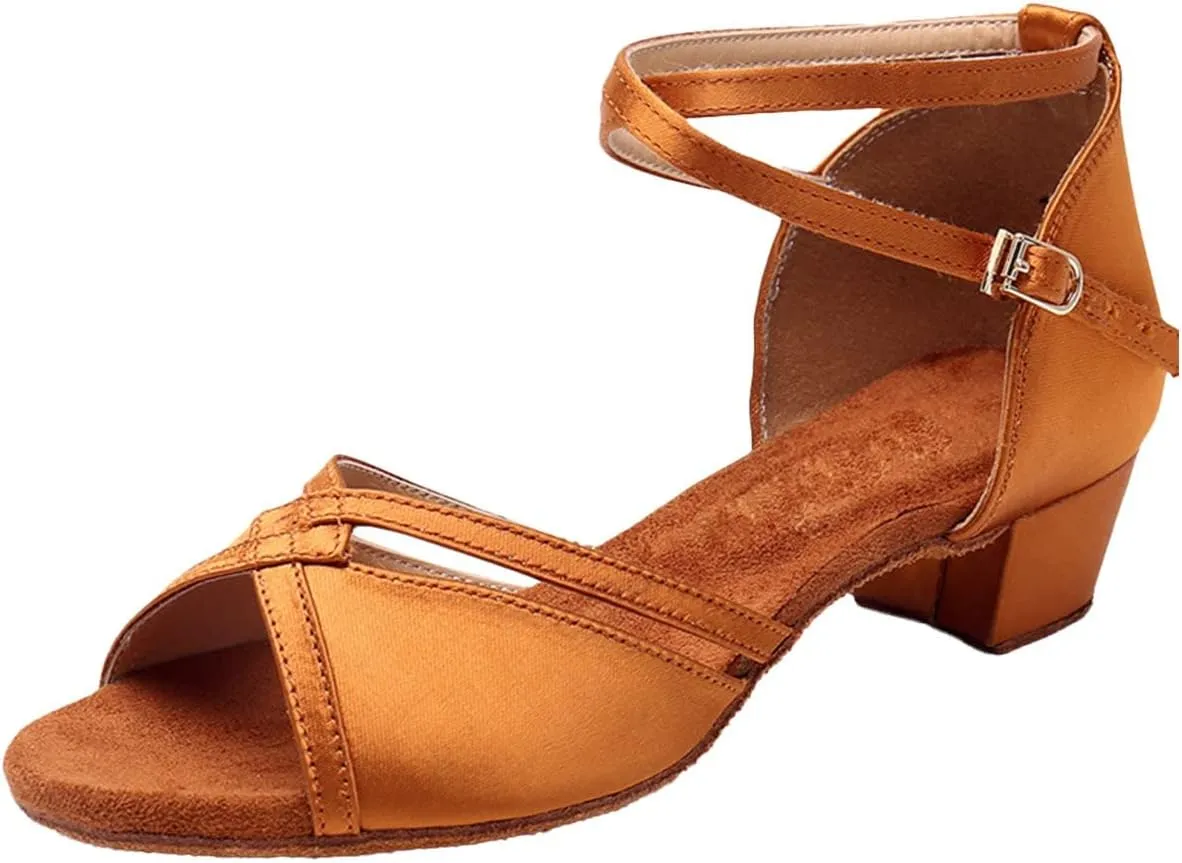 Girl's Ballroom Latin Tango Dance Shoes Low Heel Salsa Tango Dancing Shoes Silk Latin Dance Shoes Boy for Practice