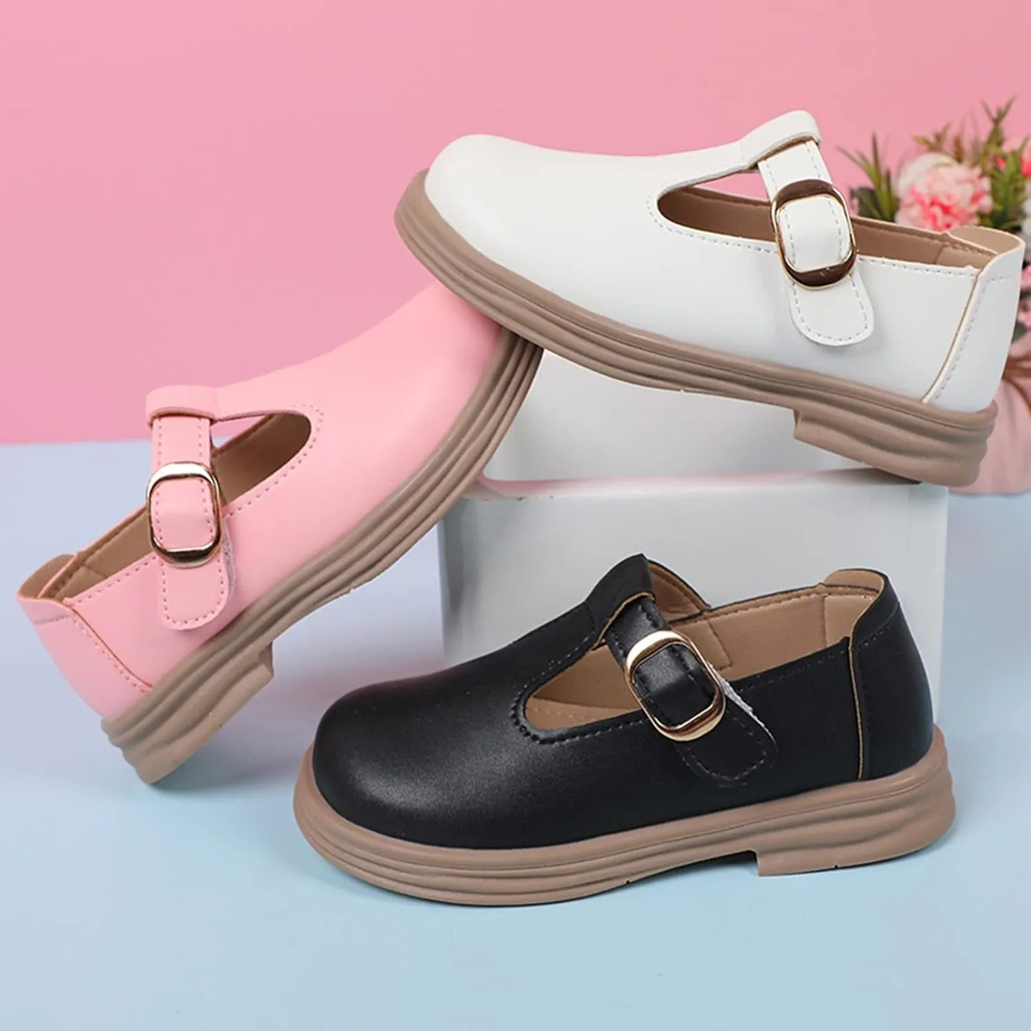 Girls Chunky Heel Mary Jane Dress Shoes School niform T-Strap Ballet Flat Toddler Sneaker Girls 12 Size Toddler