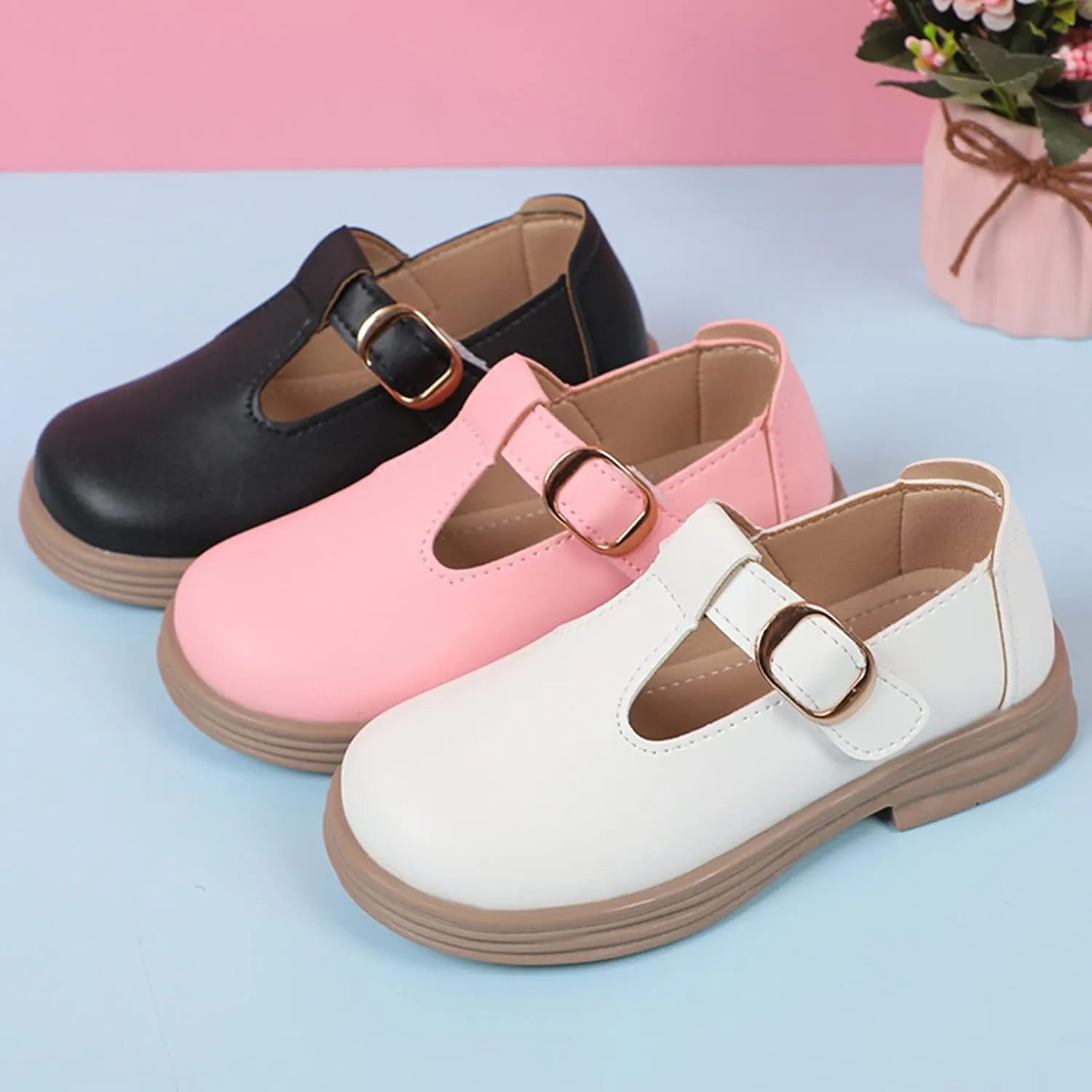 Girls Chunky Heel Mary Jane Dress Shoes School niform T-Strap Ballet Flat Toddler Sneaker Girls 12 Size Toddler