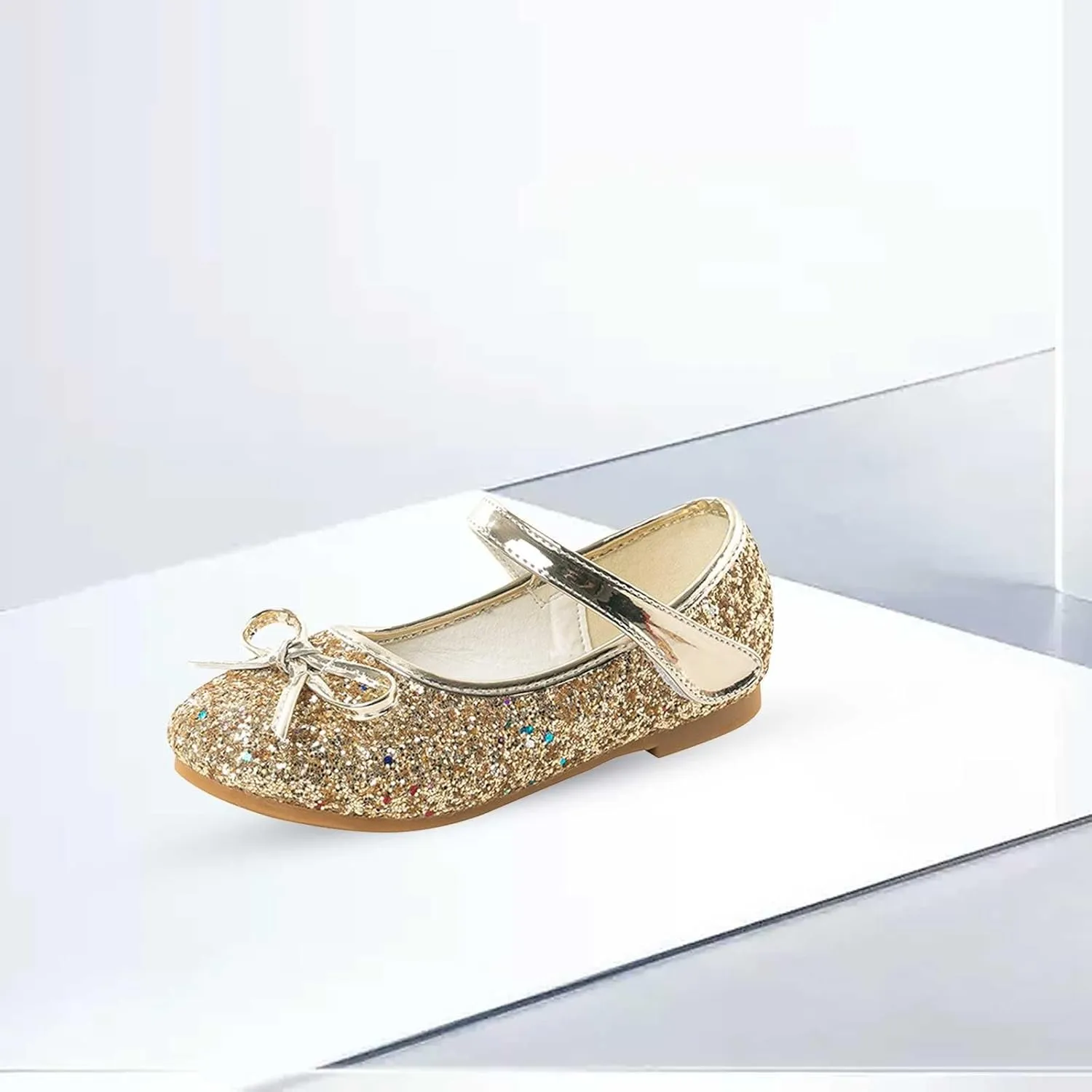 Girls Dress Shoes Princess Glittery Bowknot Low Heel Shoes for Toddler Little Girl Mary Jane Low Heels Footwear