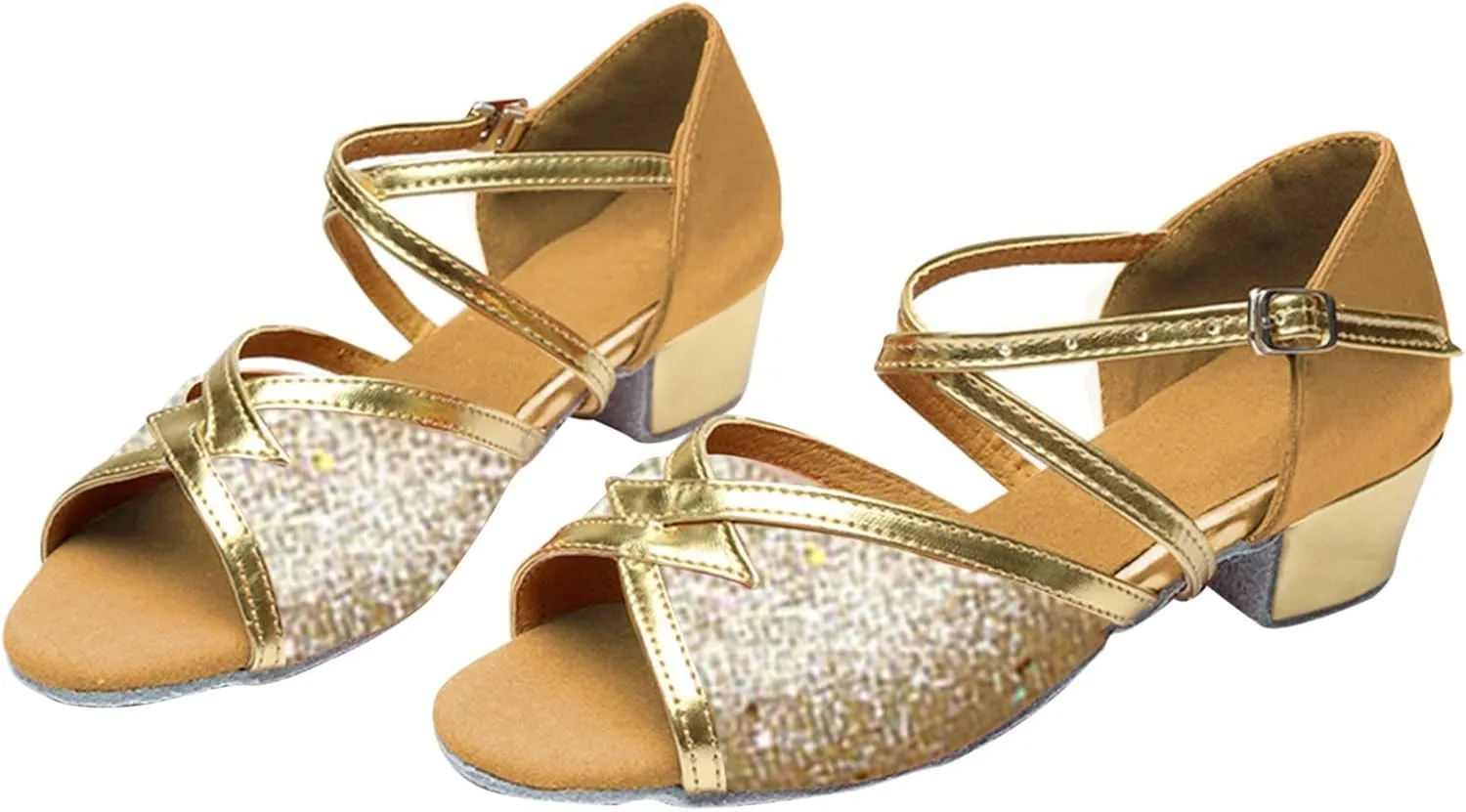 Girls Latin Dance Shoes Kids Low Heel Open Toe Glittering Tango Professional Performance Practice Dancing Shoes