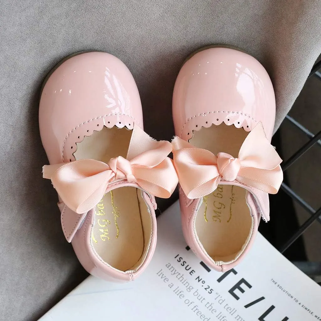 Girls Patent Mary Jane Dress Shoes Toddler Kids Girls Ballerina Princess Uniform Bowknot Flats for Wedding Party