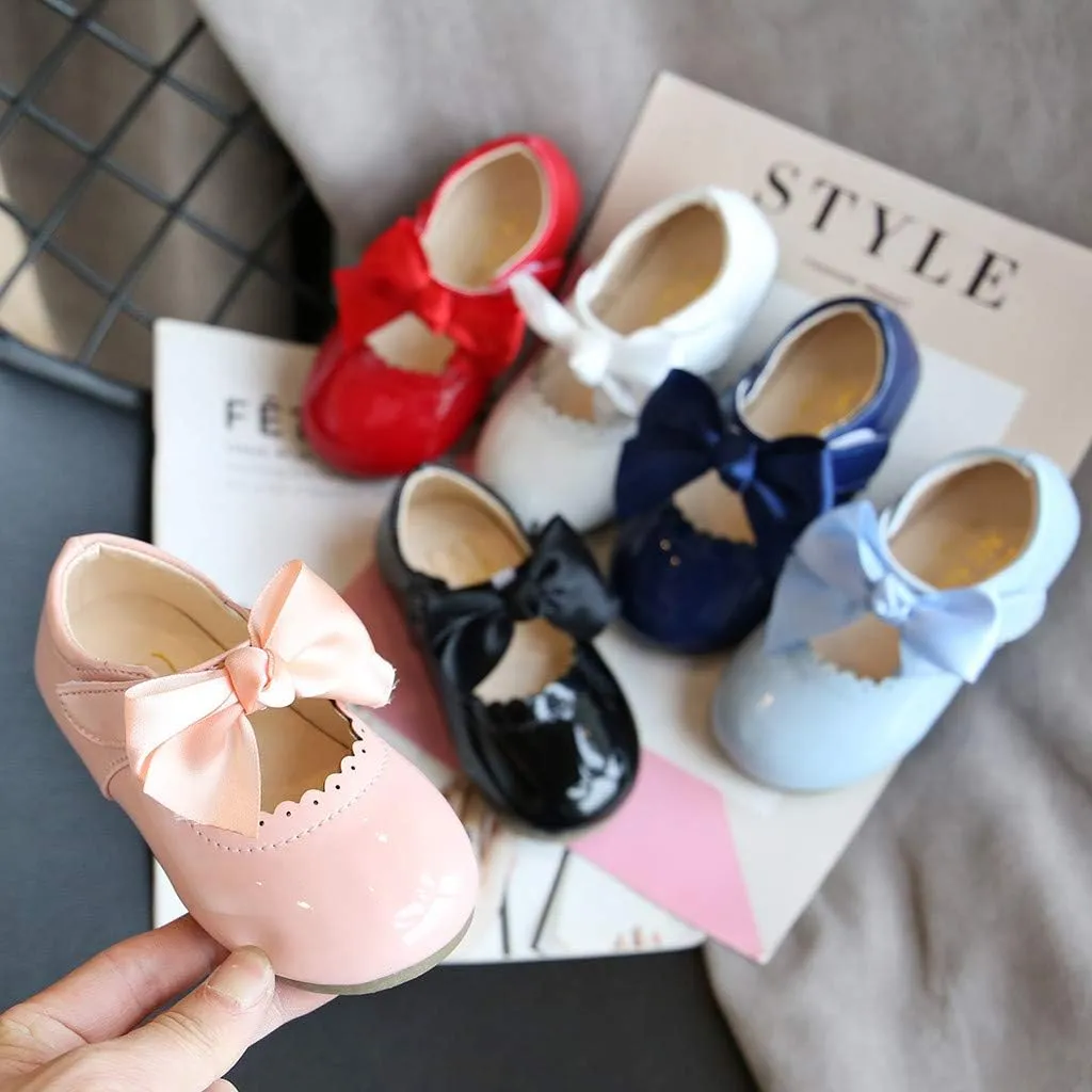 Girls Patent Mary Jane Dress Shoes Toddler Kids Girls Ballerina Princess Uniform Bowknot Flats for Wedding Party