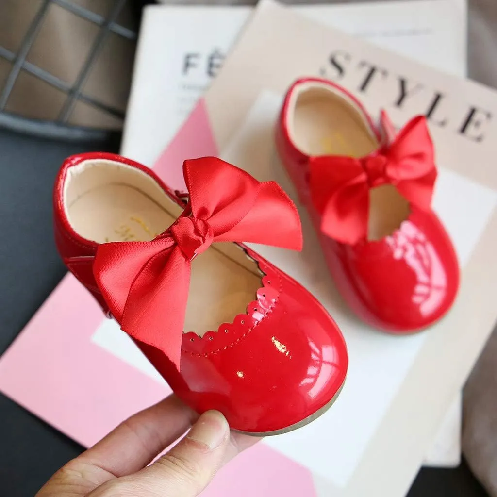 Girls Patent Mary Jane Dress Shoes Toddler Kids Girls Ballerina Princess Uniform Bowknot Flats for Wedding Party