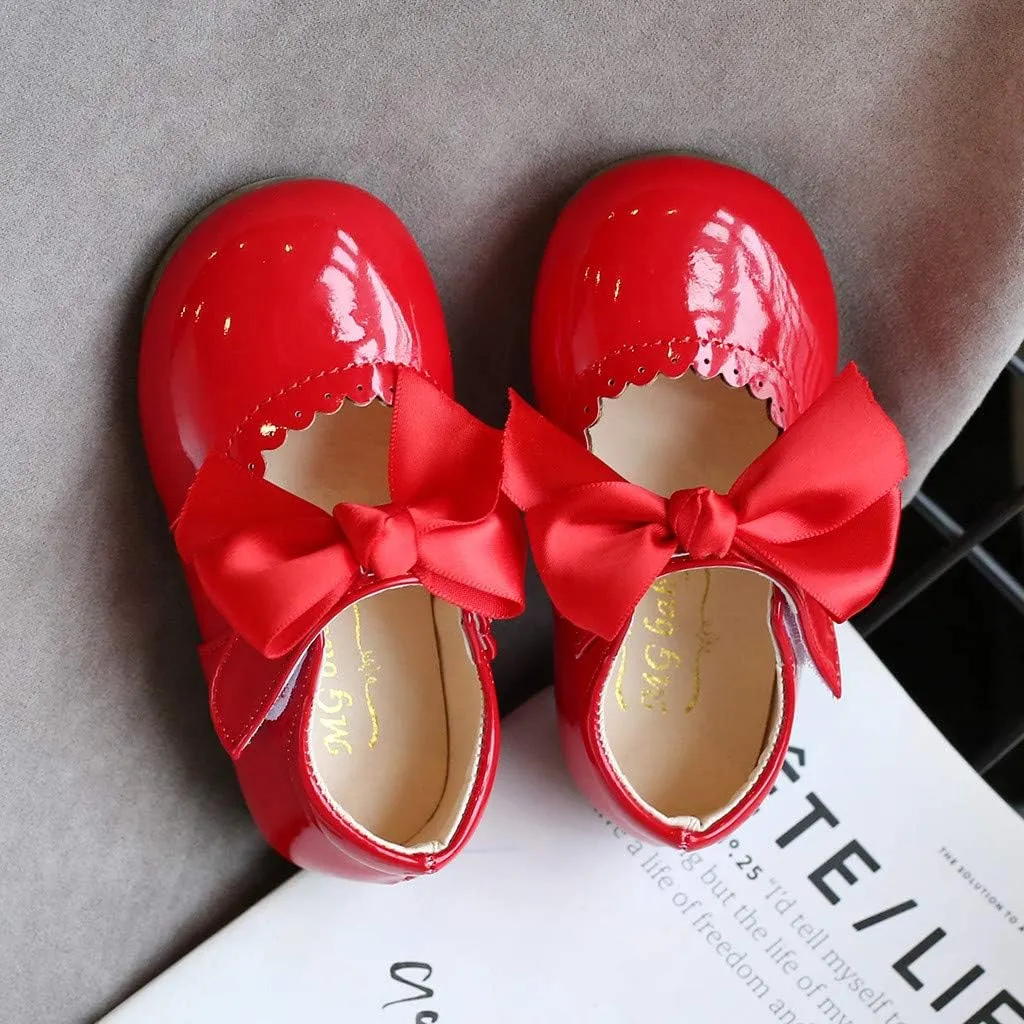 Girls Patent Mary Jane Dress Shoes Toddler Kids Girls Ballerina Princess Uniform Bowknot Flats for Wedding Party