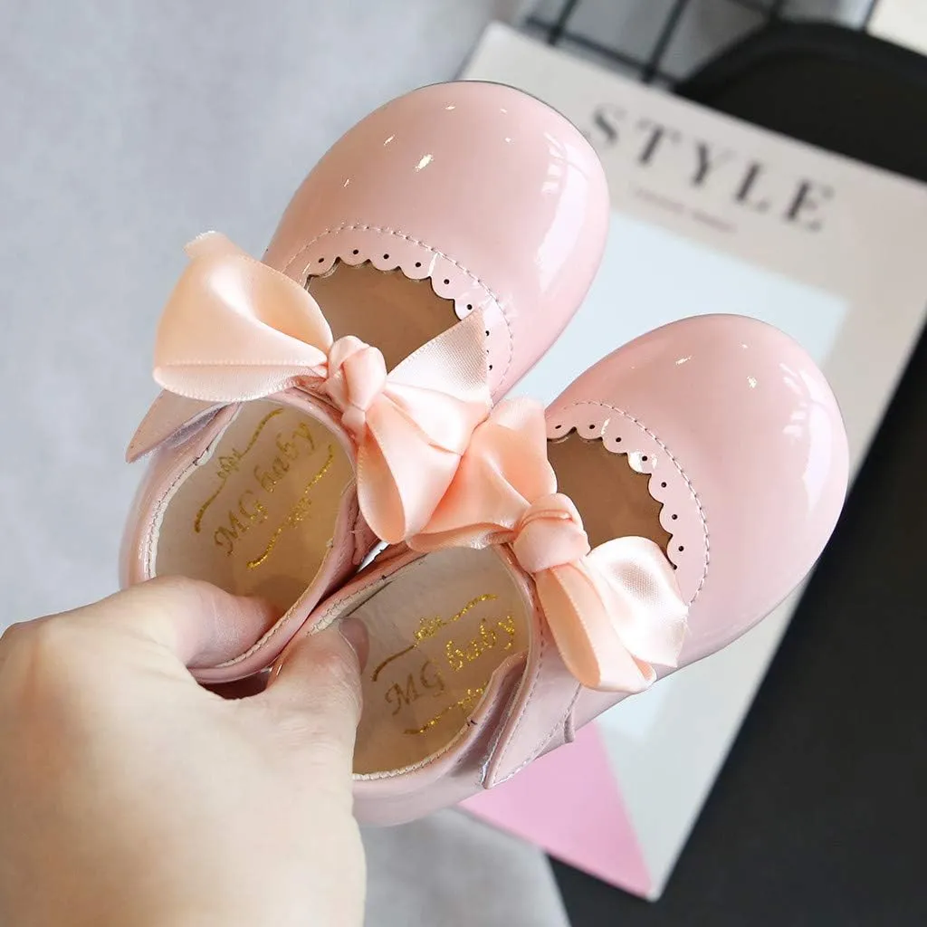 Girls Patent Mary Jane Dress Shoes Toddler Kids Girls Ballerina Princess Uniform Bowknot Flats for Wedding Party