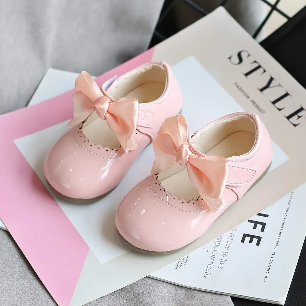 Girls Patent Mary Jane Dress Shoes Toddler Kids Girls Ballerina Princess Uniform Bowknot Flats for Wedding Party