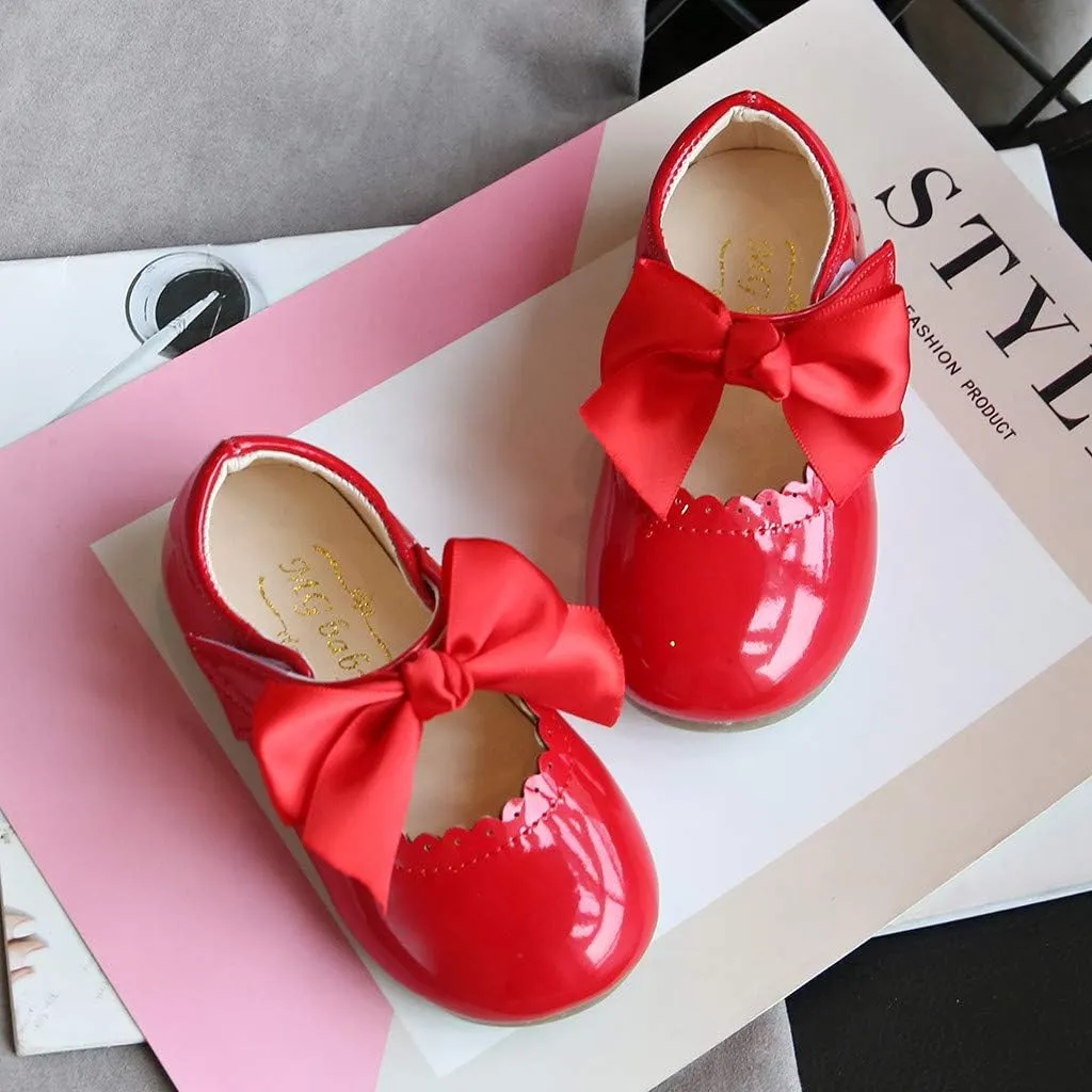 Girls Patent Mary Jane Dress Shoes Toddler Kids Girls Ballerina Princess Uniform Bowknot Flats for Wedding Party