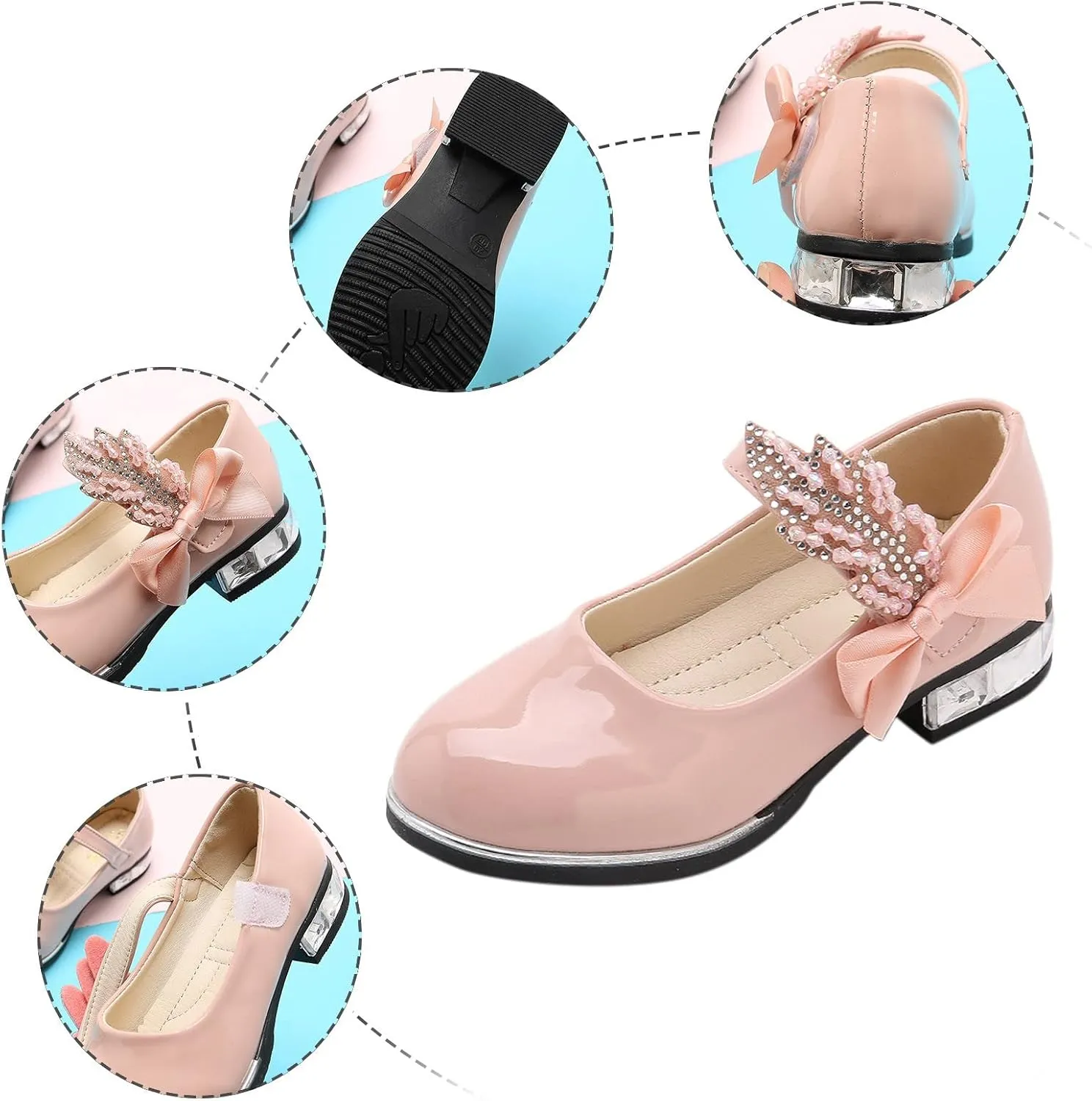 Girls PU Leather Mary Jane Ballet Flat Princess Low Heel School Wedding Pary Dress Shoes for Toddler Kids
