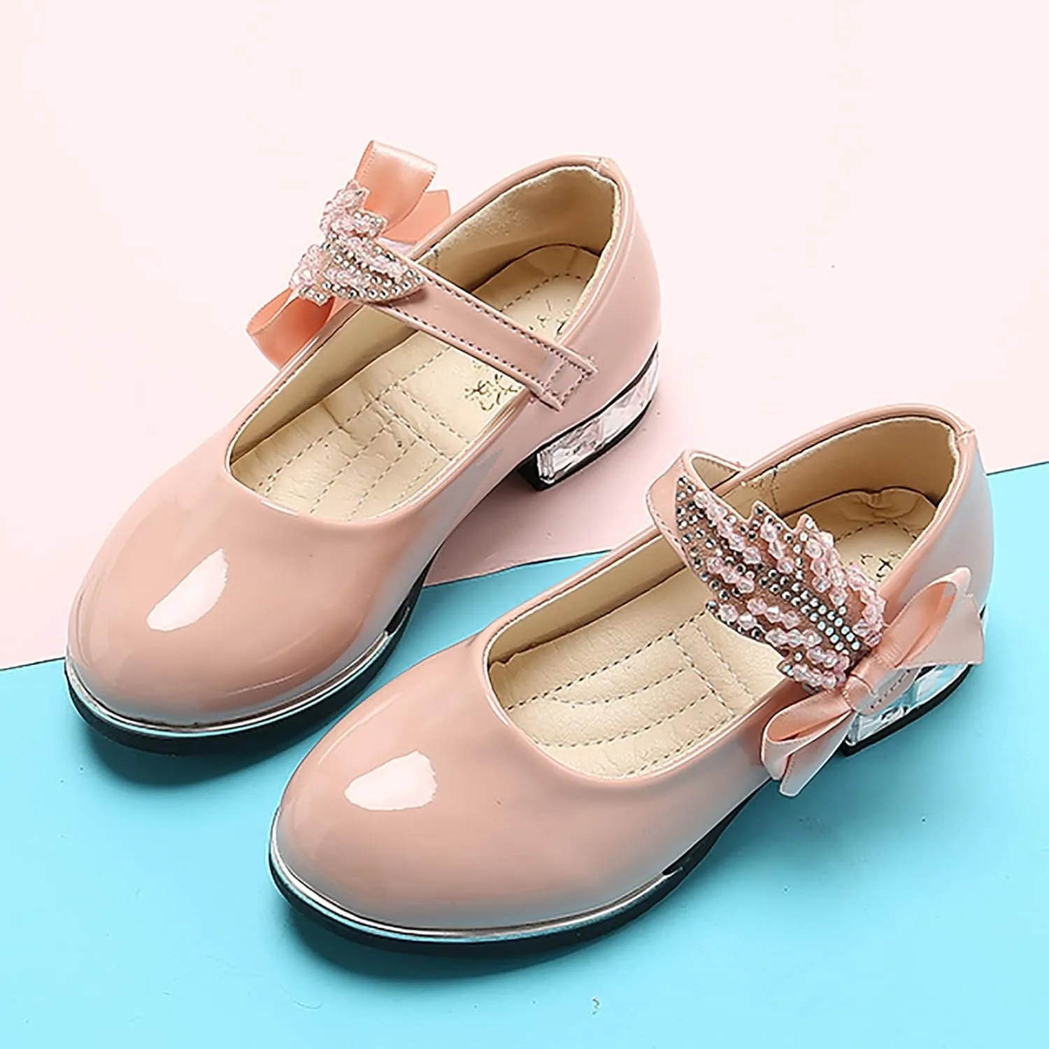 Girls PU Leather Mary Jane Ballet Flat Princess Low Heel School Wedding Pary Dress Shoes for Toddler Kids
