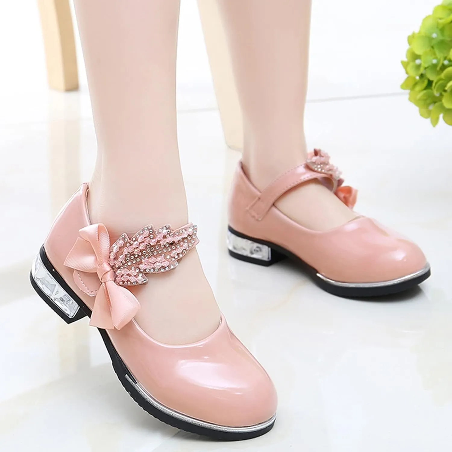 Girls PU Leather Mary Jane Ballet Flat Princess Low Heel School Wedding Pary Dress Shoes for Toddler Kids