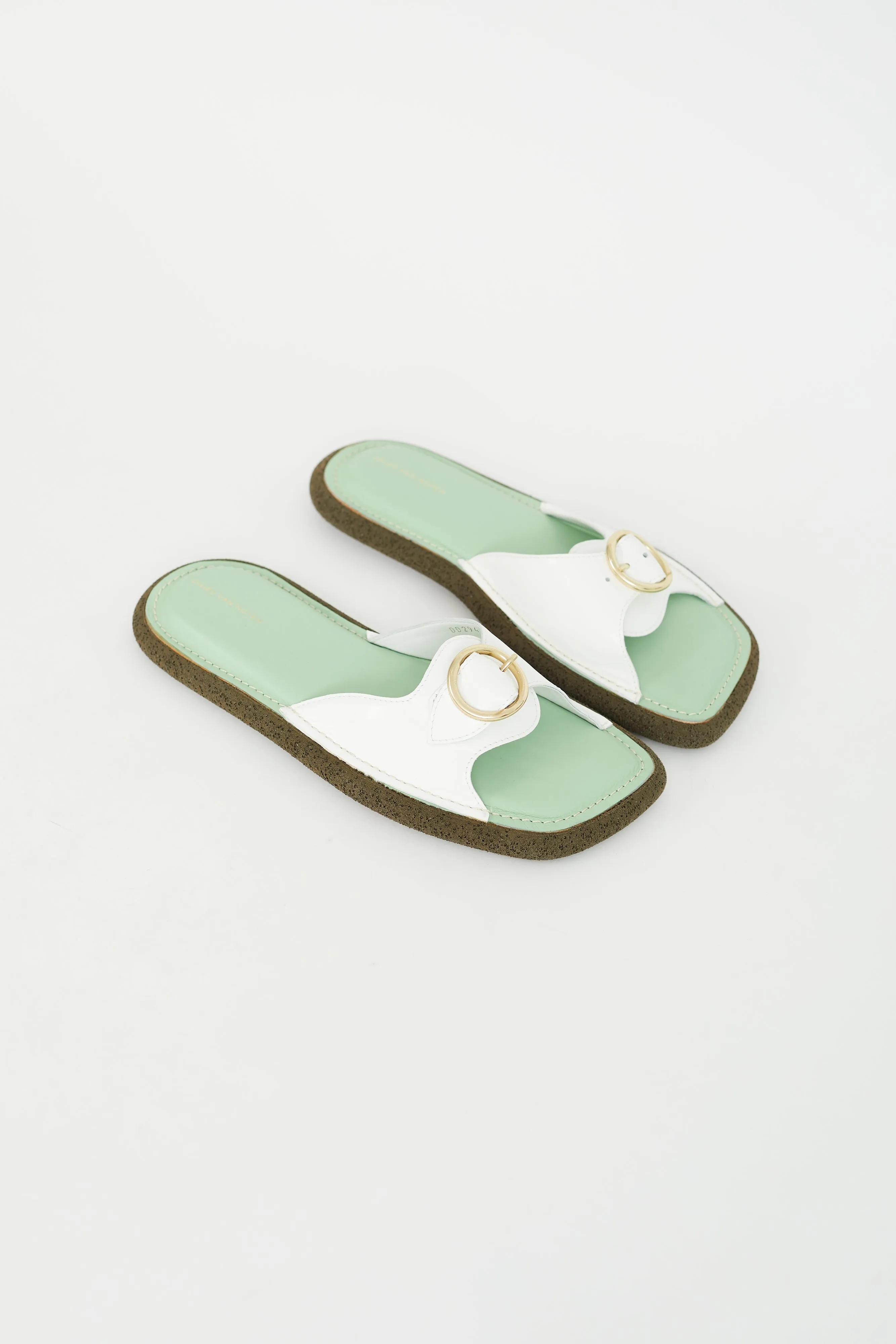 Green & White Leather Buckle Sandal